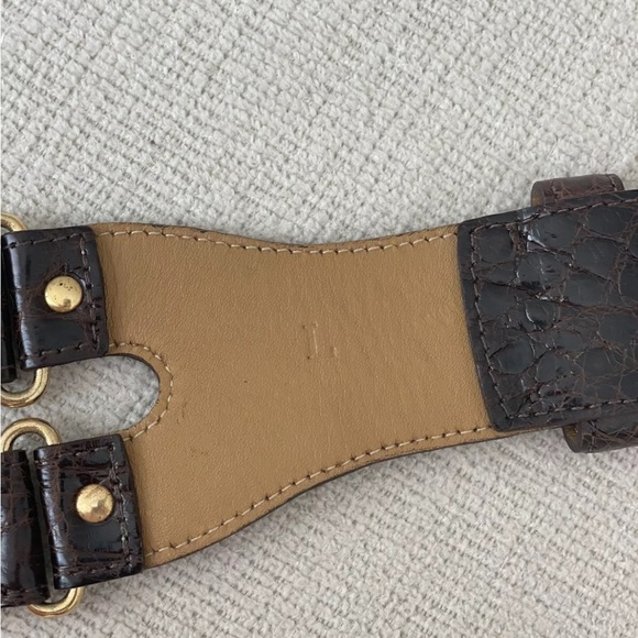 Domenico Vacca Womens Caiman Alligator Rounded Wide Belt Silky Brown, L, BNWOT